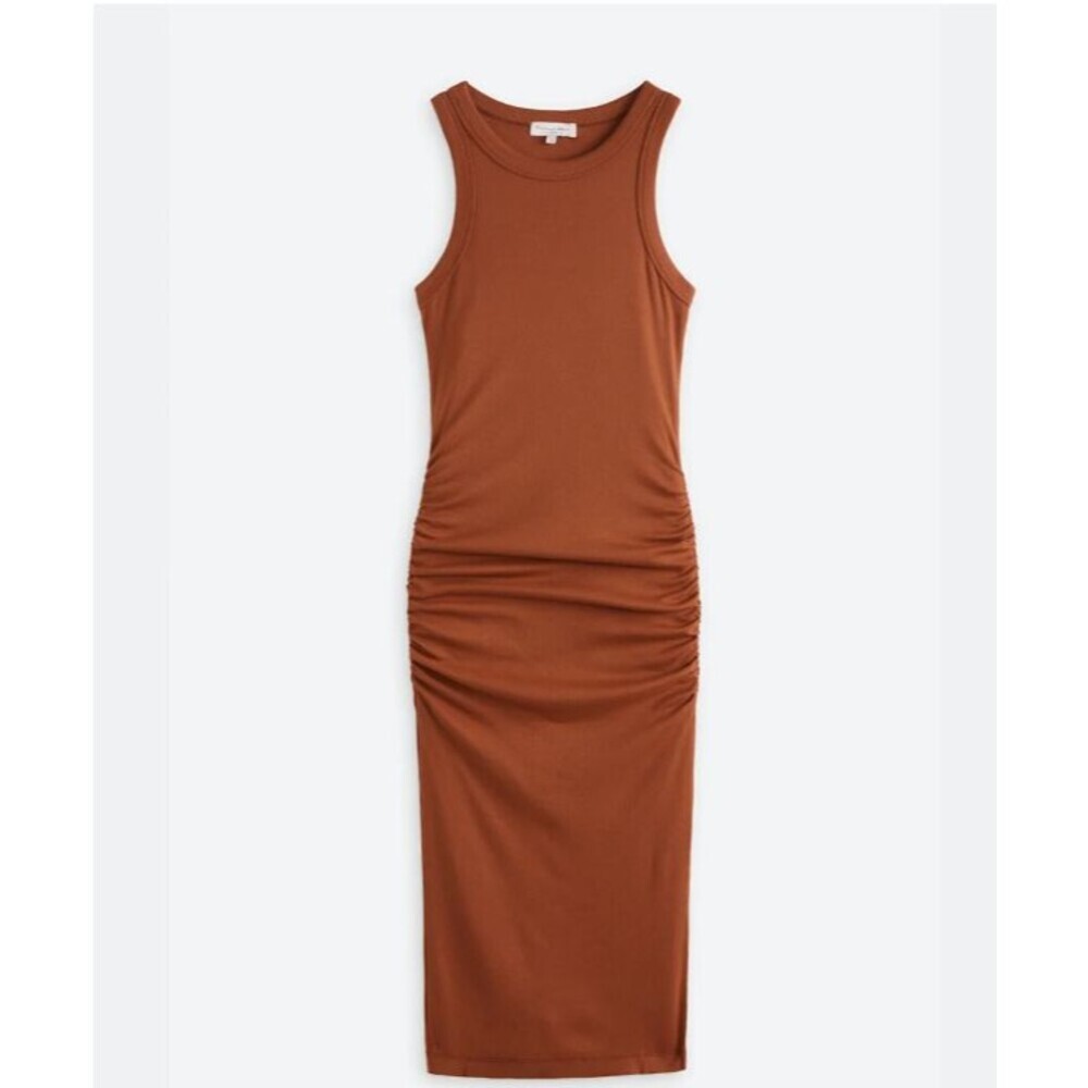 Michael Stars Wren Racerback Midi Side Ruched Dress Sz Medium in Lava
